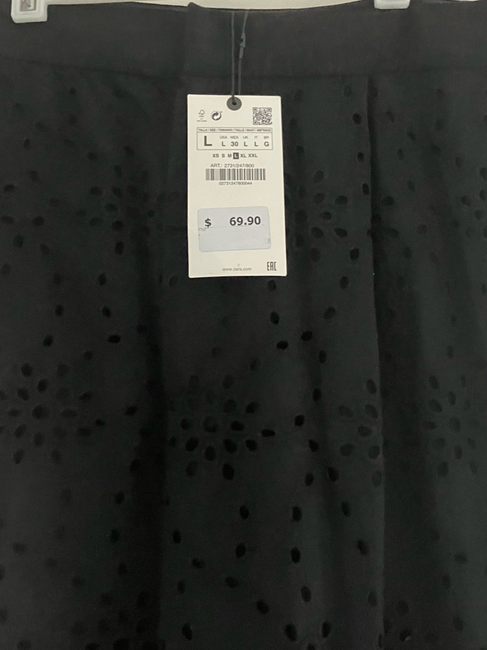 Zara Black Broderie Anglaise  Ankle Crop Wide-Leg Pants NWT Size L - Picture 3 of 8